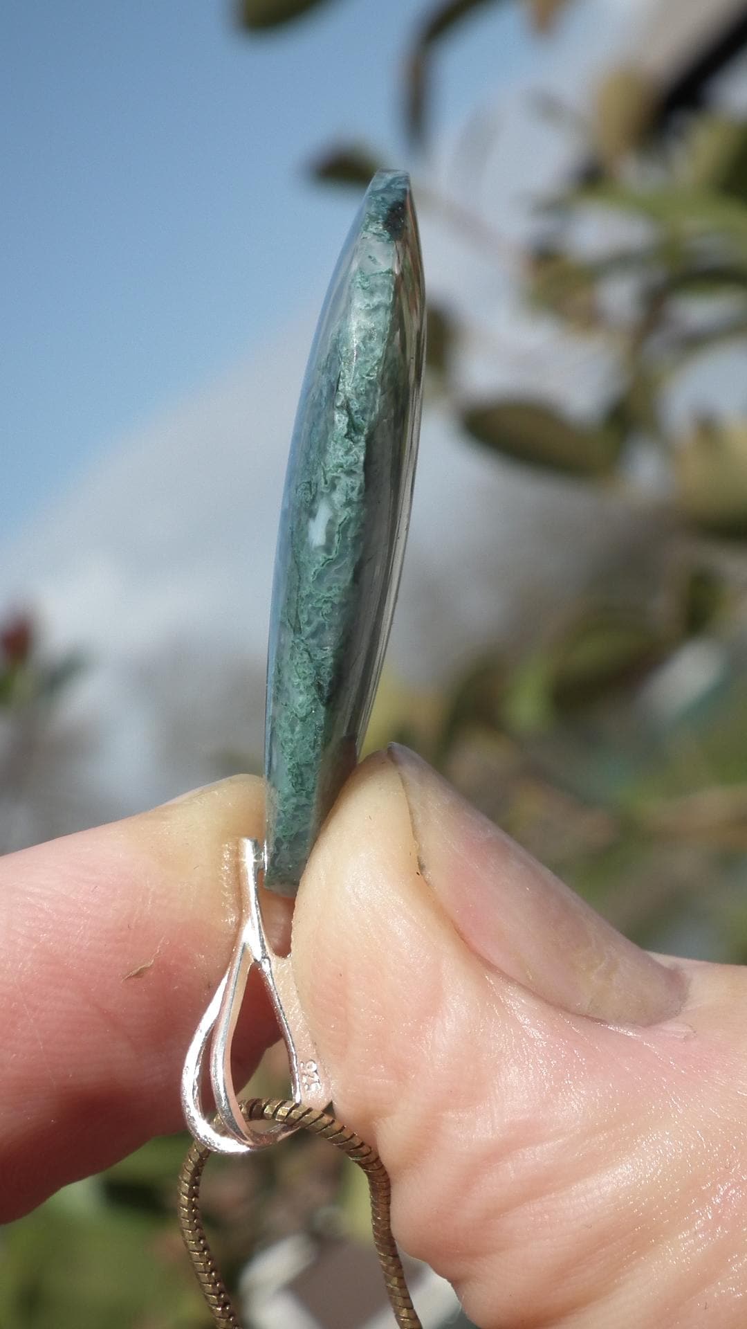 Moss agate necklace with Sterling silver bail