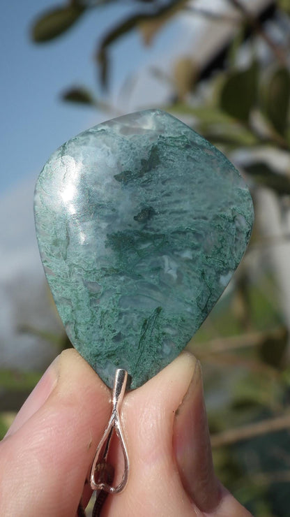 Moss agate necklace with Sterling silver bail