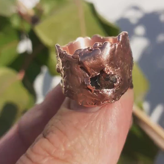 Moldavite ring / Electroformed Copper