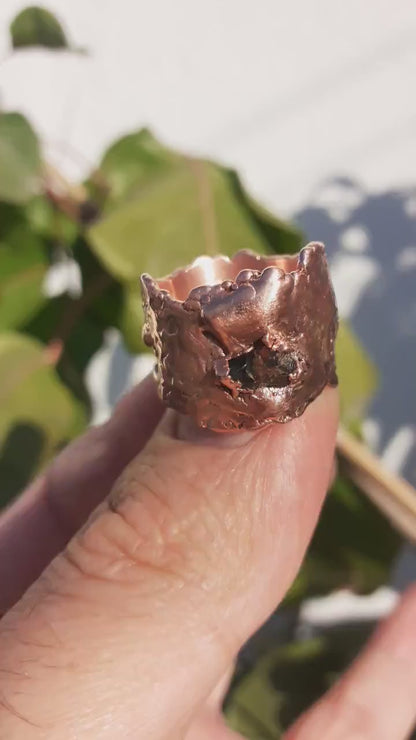 Moldavite ring / Electroformed Copper