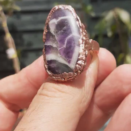 Electroformed copper // Chevron amethyst ring // Dogtheeth amethyst jewelry