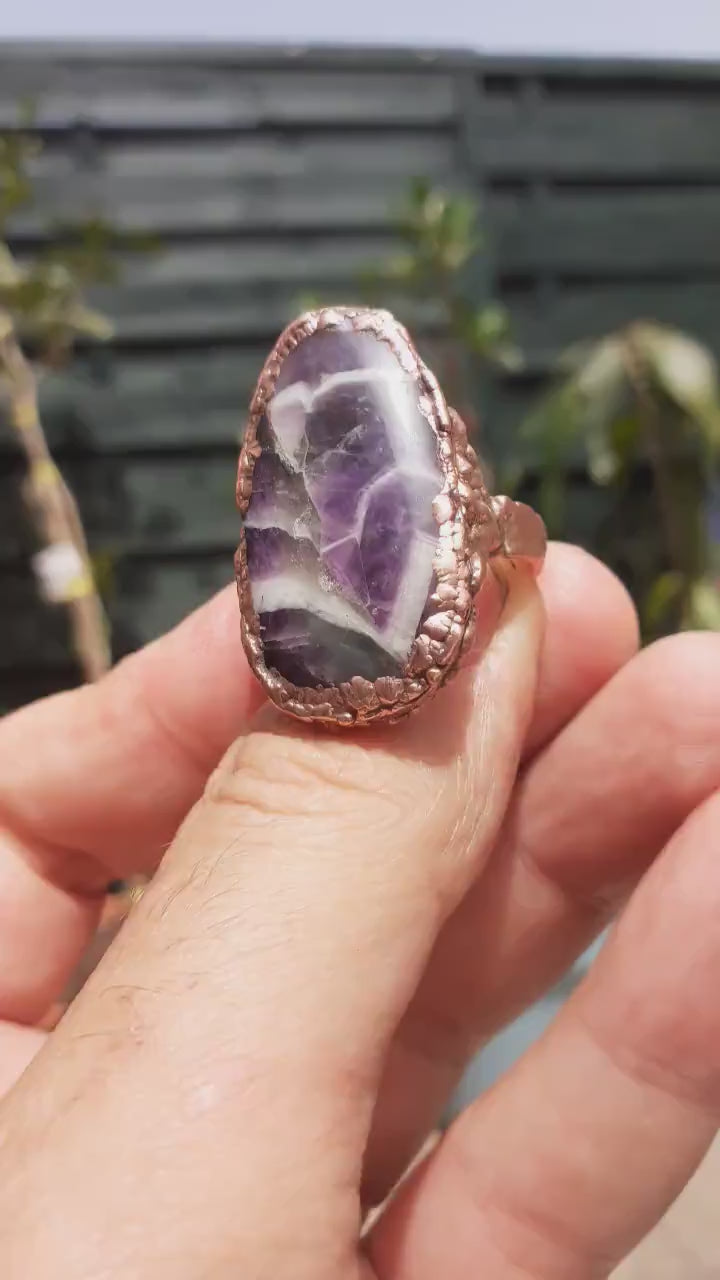 Electroformed copper // Chevron amethyst ring // Dogtheeth amethyst jewelry