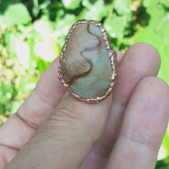 Electroformed  copper Polychrome jasper Ring