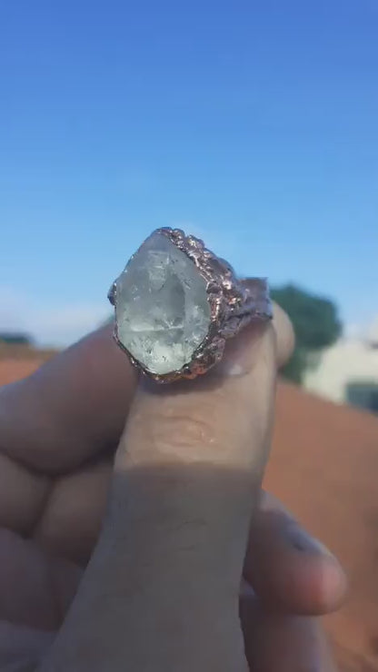 Herkimer diamond ring / Electroformed Copper