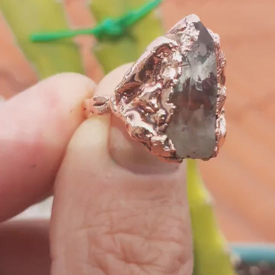 Enhydro crystal ring // Uv reactive crystal // Golden enhydro // Electroformed Copper