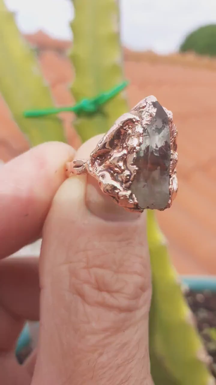 Enhydro crystal ring // Uv reactive crystal // Golden enhydro // Electroformed Copper