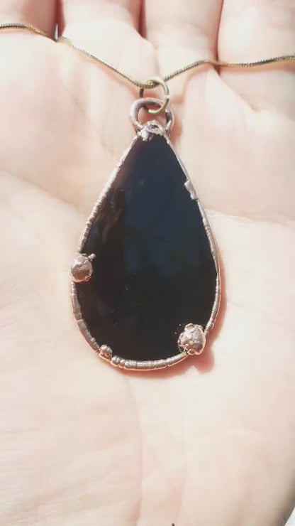 Copper Black obsidian necklace // Electroformed Copper  // Free Copper Chain !