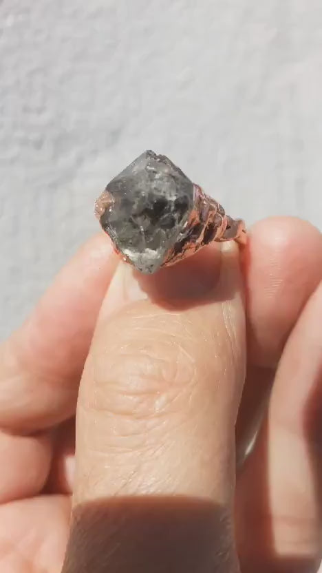 Electroformed Copper Herkimer diamond ring