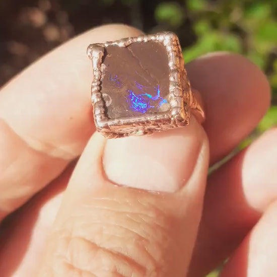 Blue opal ring / Electroformed copper / Opal ring for women