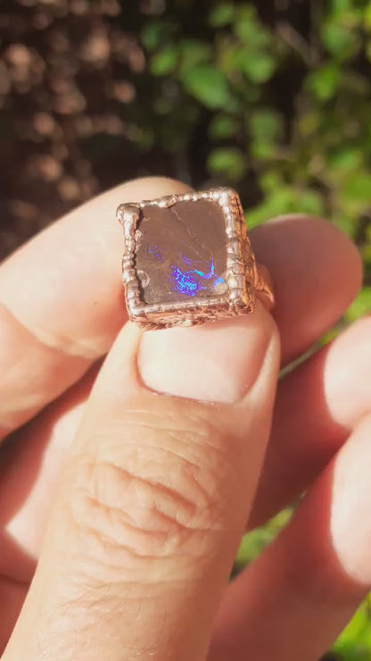 Blue opal ring / Electroformed copper / Opal ring for women