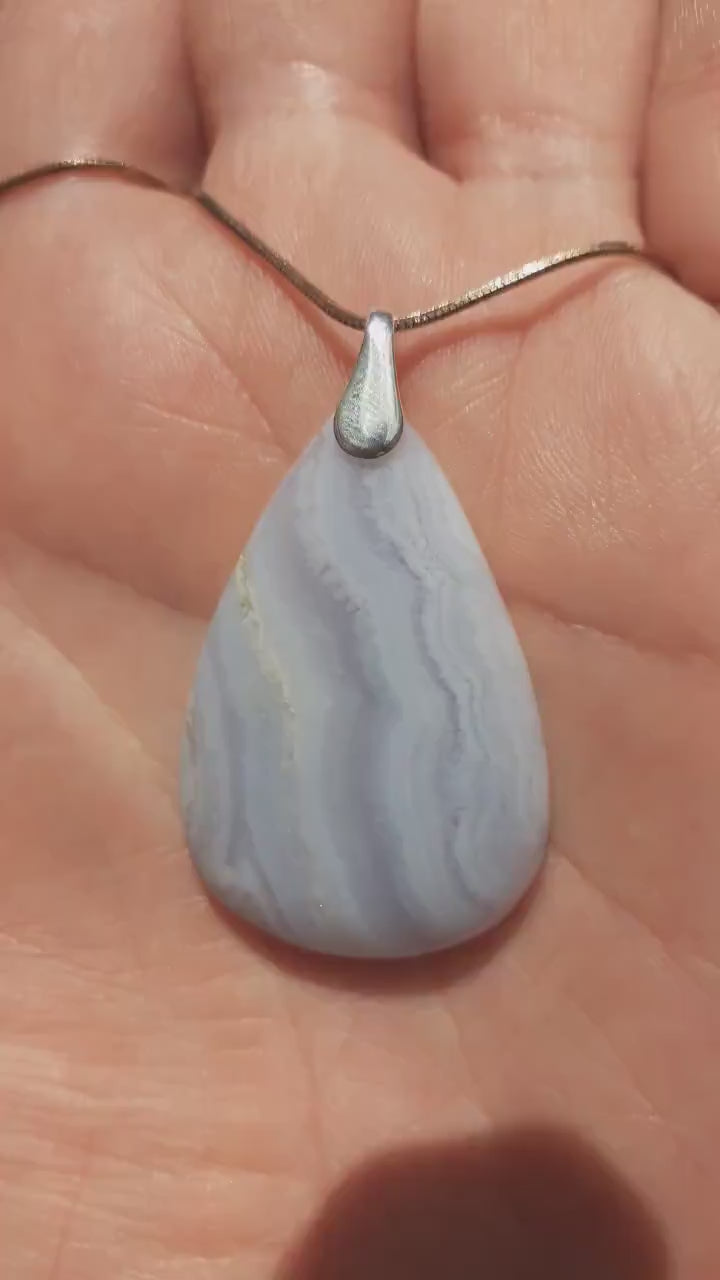 Blue Lace Agate necklace with sterling silver bail