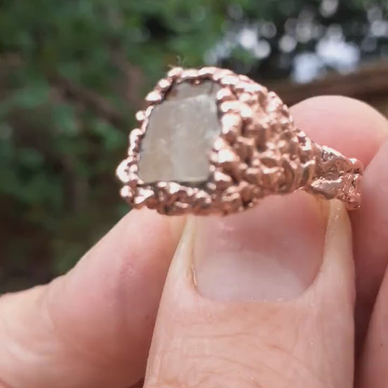 Electroformed copper raw honey calcite ring