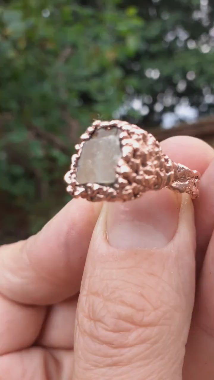 Electroformed copper raw honey calcite ring