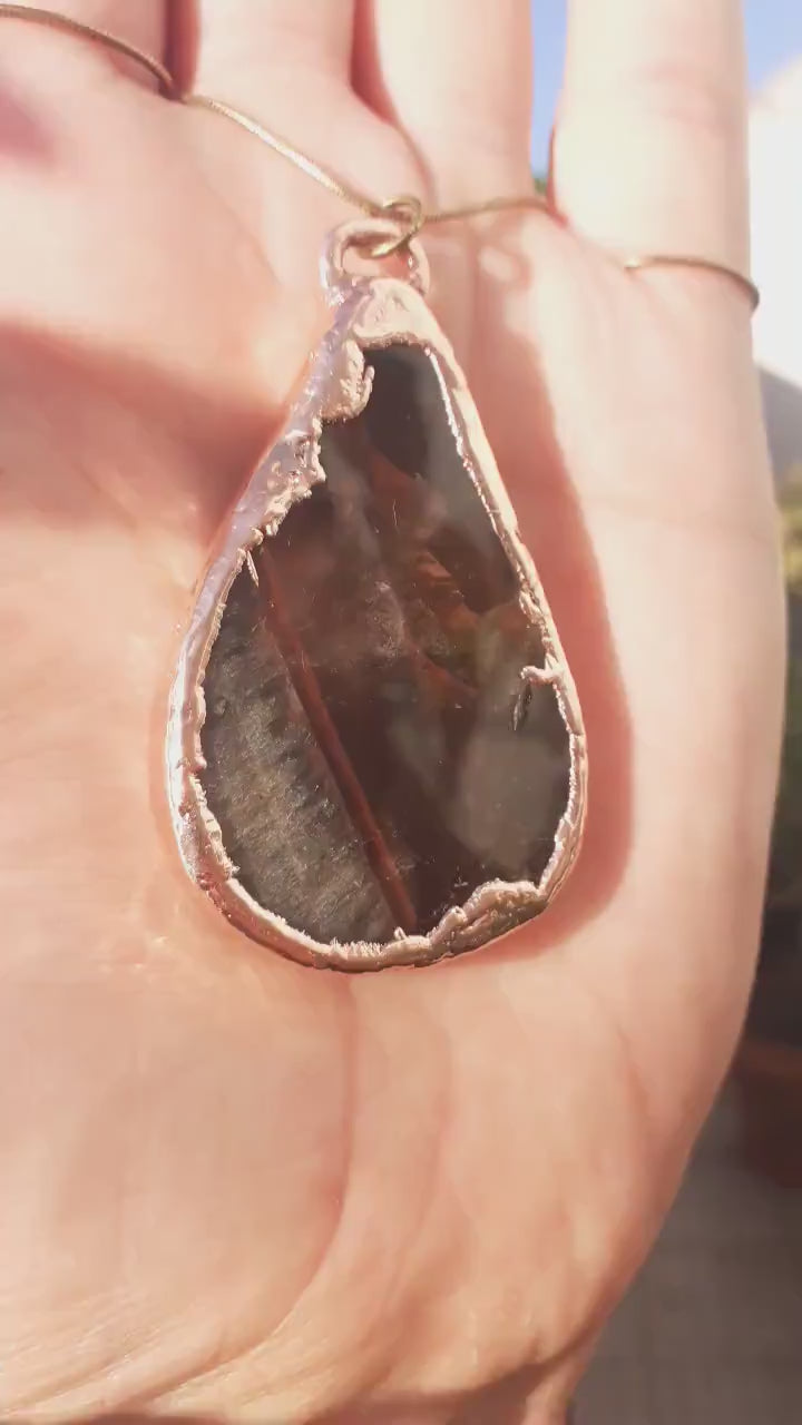 super 7 necklace // Amethyst cacoxenite //electroformed copper // Free Copper snake chain