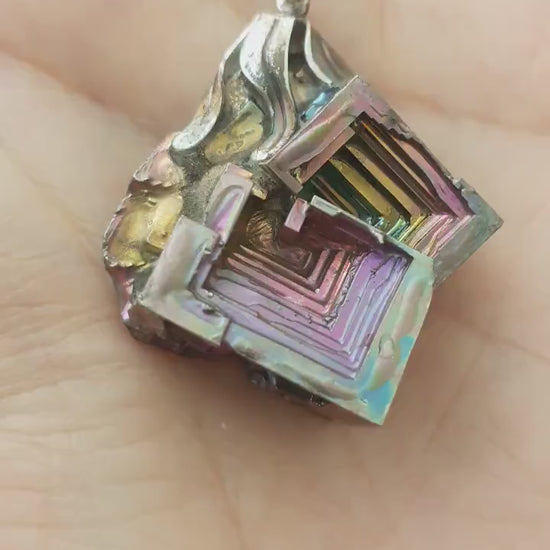 Bismuth crystal pendant with silverplated bail