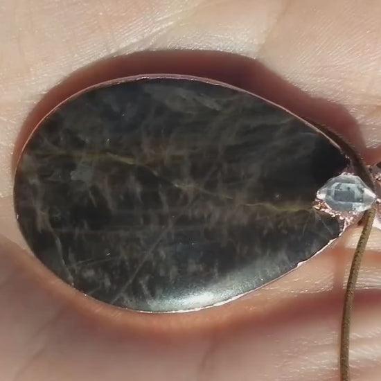 Black moonstone pendant black // Moonstone jewelry // Electroformed copper