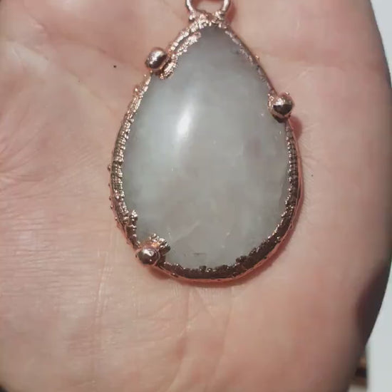 Electroformed copper Rose quartz pendant // Free Copper Snake Chain