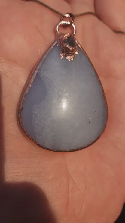 Blue lace agate necklace with Celestite / Electroformed copper // Free copper snake chain
