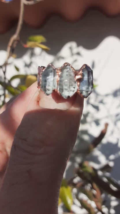 Electroformed  Copper Herkimer diamond ring