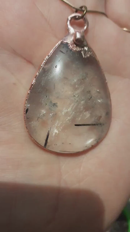 Electroformed copper Rutilated quartz pendant