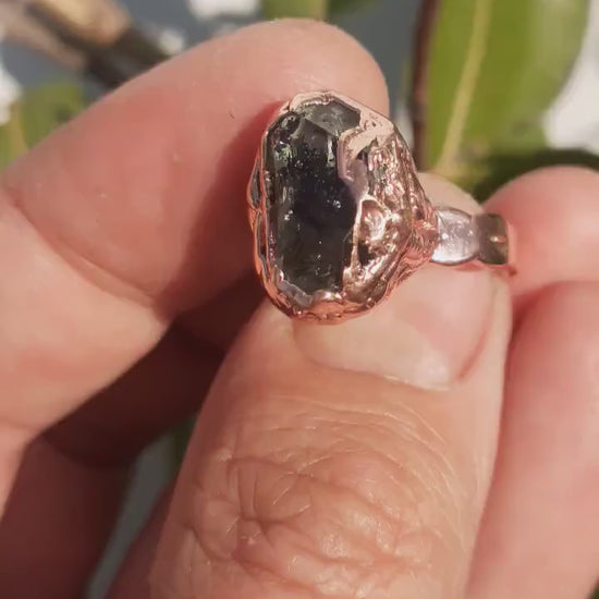 Herkimer diamond ring / Electroformed  Copper