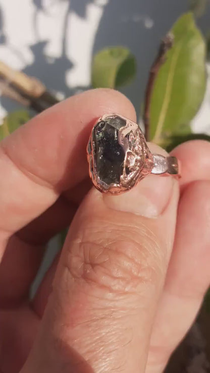 Herkimer diamond ring / Electroformed  Copper