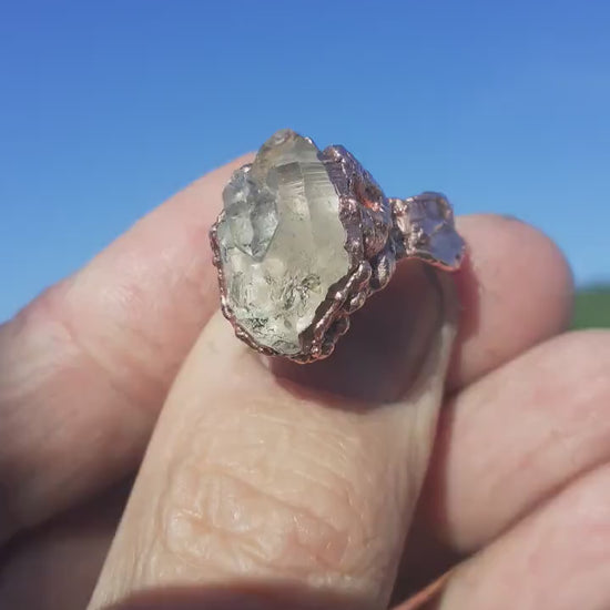 Herkimer diamond ring / Electroformed Copper