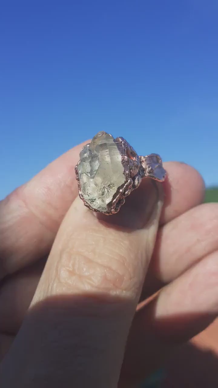 Herkimer diamond ring / Electroformed Copper