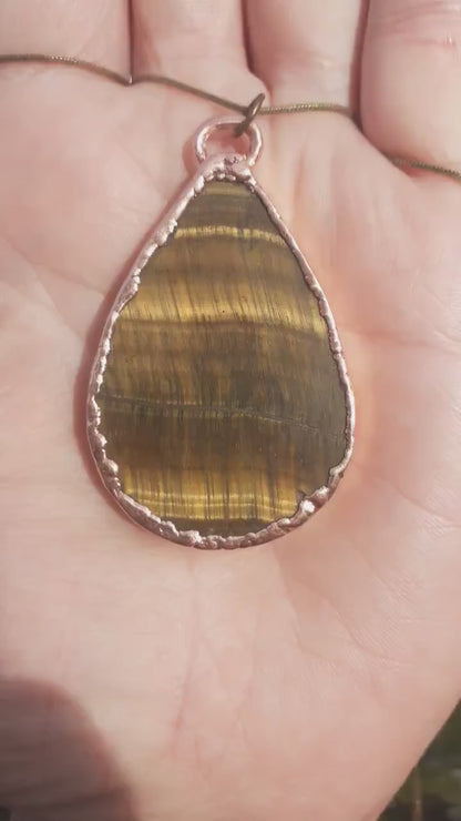 Tigers eye necklace Electroformed copper
