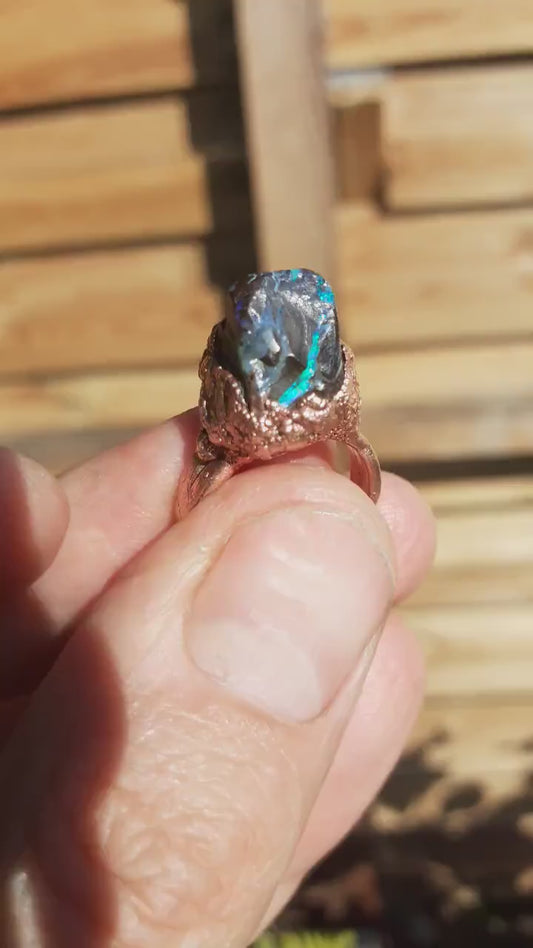Electroformed copper Australian Opal ring