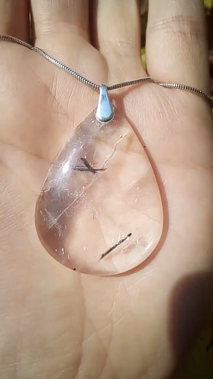 Rutilated quartz pendant sterling silver bail