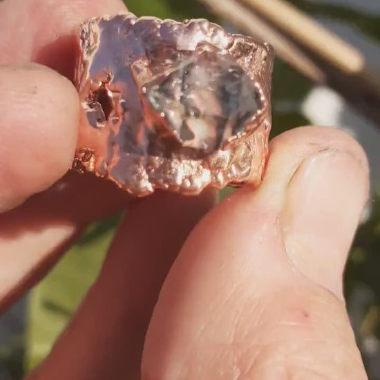 Electroformed  Copper Herkimer diamond ring