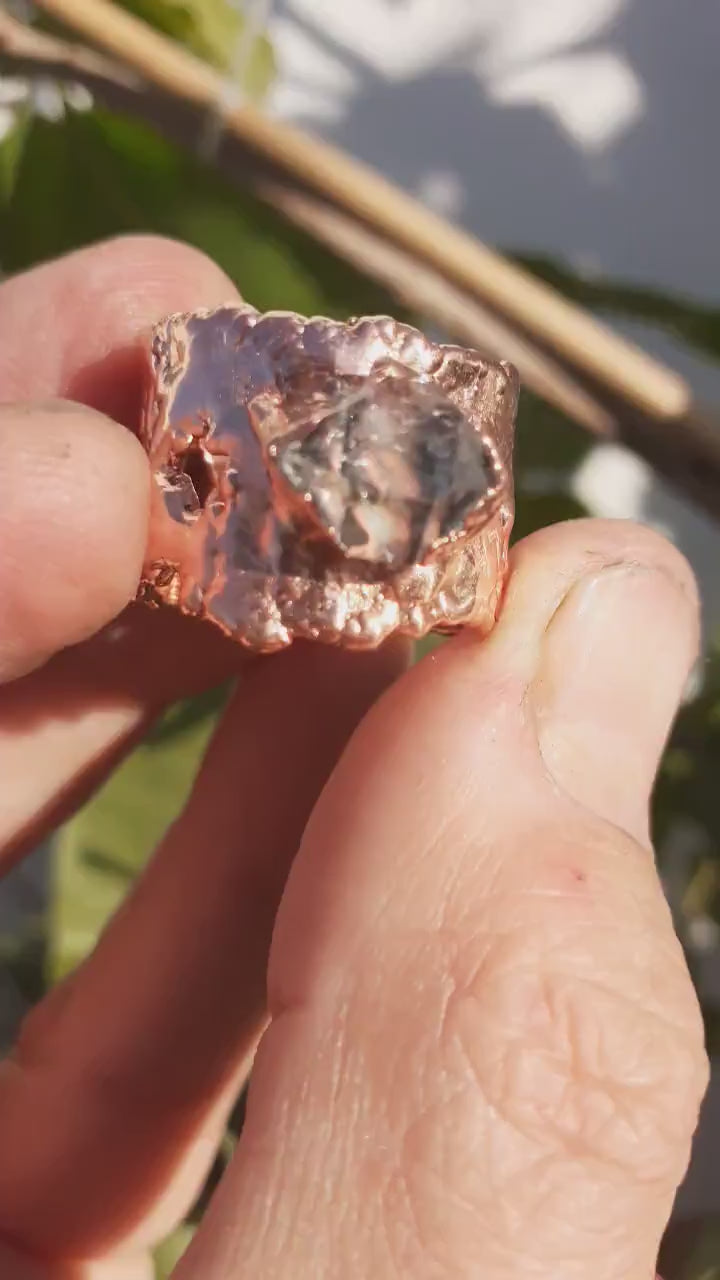 Electroformed  Copper Herkimer diamond ring