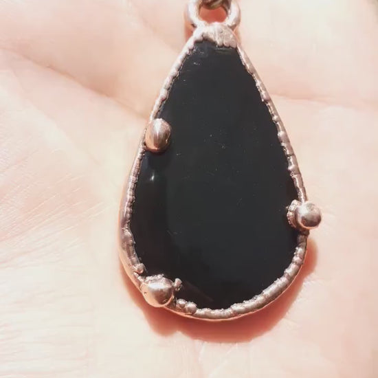 Copper Black obsidian necklace // Electroformed Copper