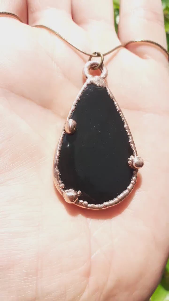 Copper Black obsidian necklace // Electroformed Copper