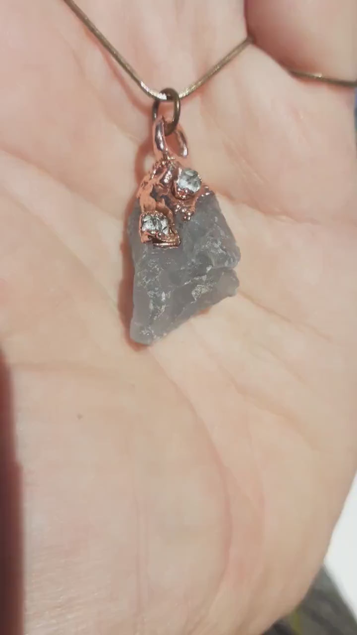Celestite necklace with Herkimer diamond