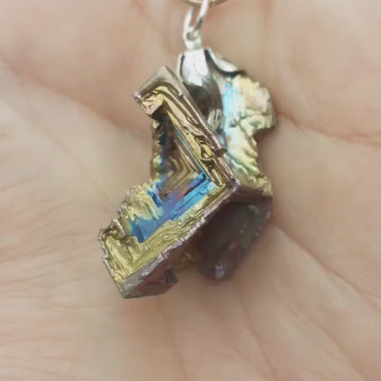 Bismuth crystal necklace with silverplated bail