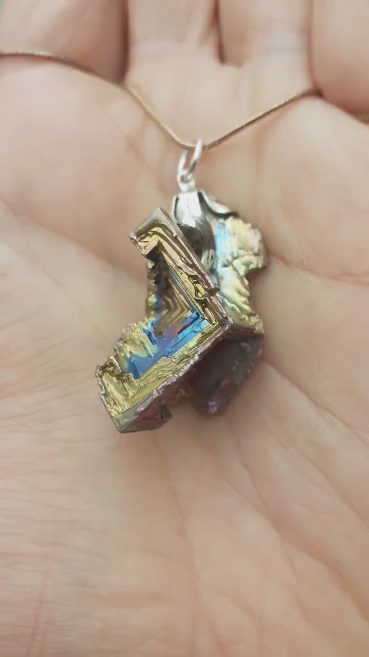 Bismuth crystal necklace with silverplated bail