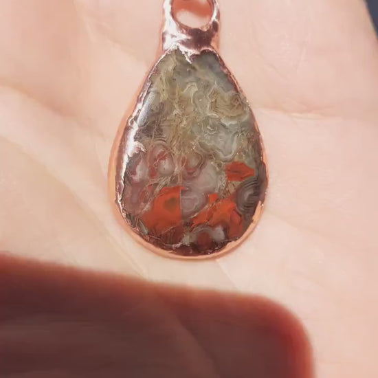 Mexican agate necklage / Crazy lace agate / Electroformed copper