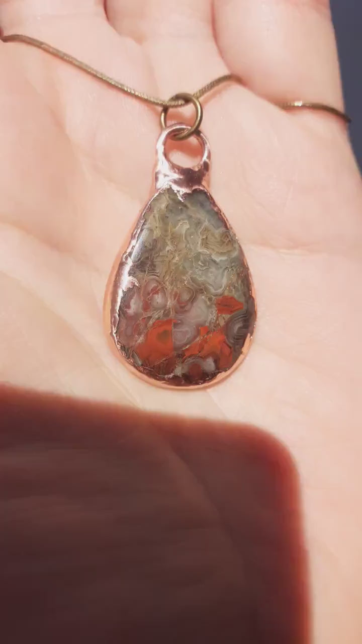 Mexican agate necklage / Crazy lace agate / Electroformed copper