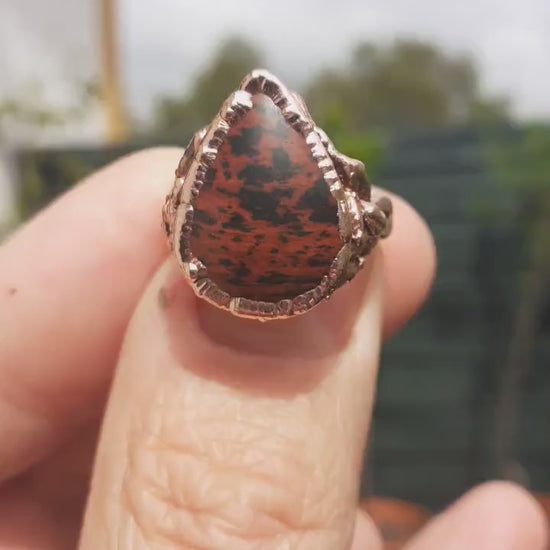 Electroformed  Copper Mahogany Obsidian Ring