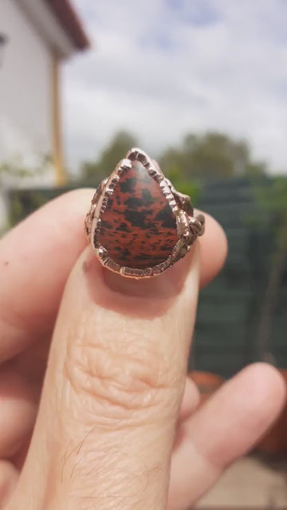 Electroformed  Copper Mahogany Obsidian Ring