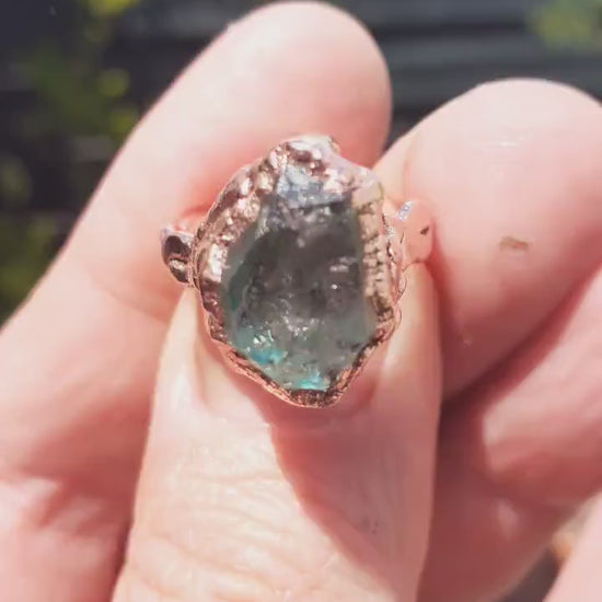 Electroformed  Copper Herkimer diamond ring