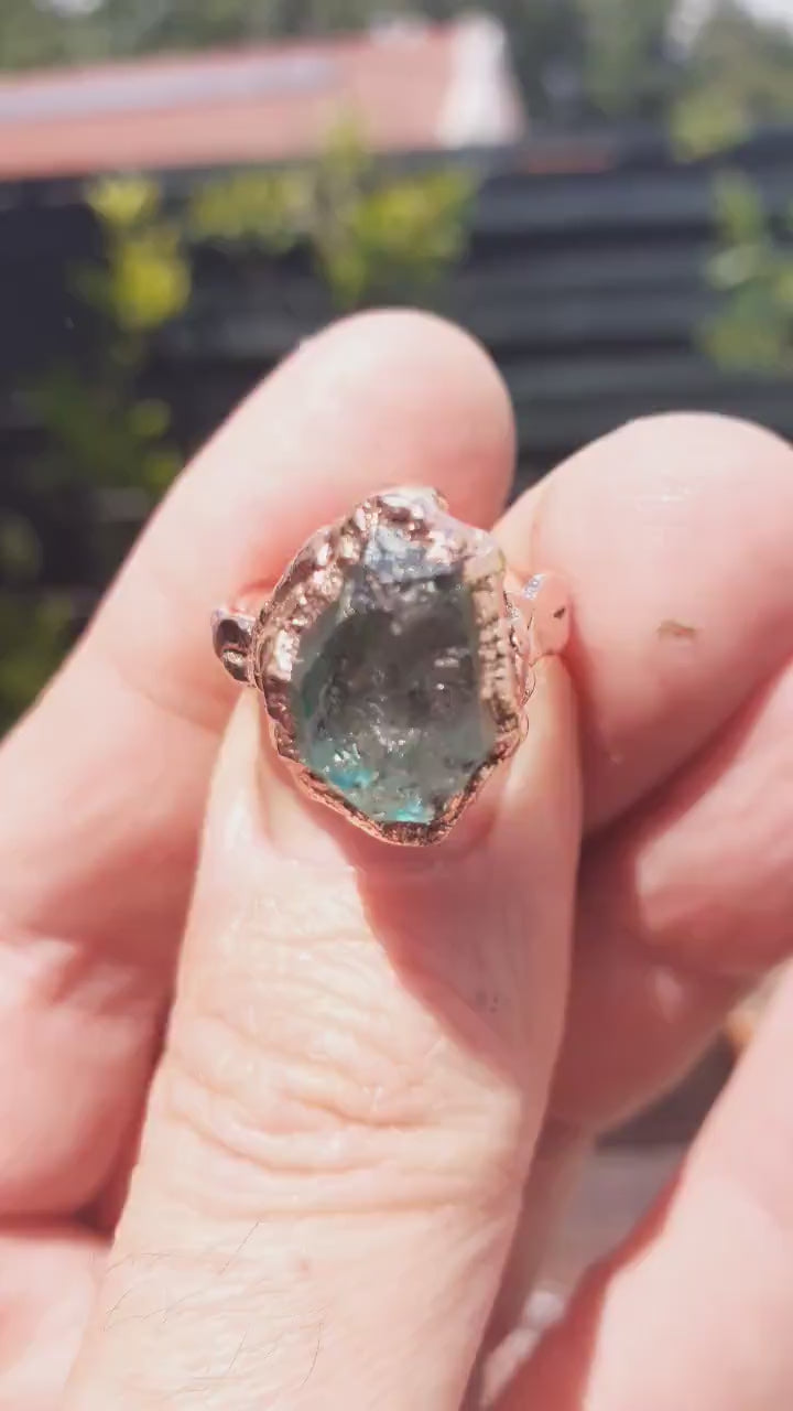 Electroformed  Copper Herkimer diamond ring