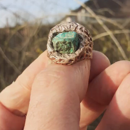 Handmade bronze Turquoise ring / Raw turquoise