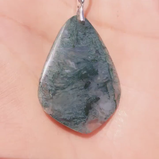 Moss agate necklace with Sterling silver bail