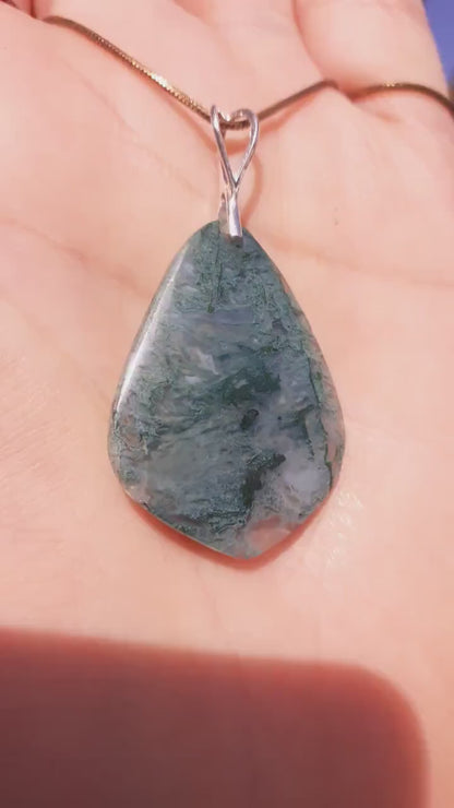 Moss agate necklace with Sterling silver bail