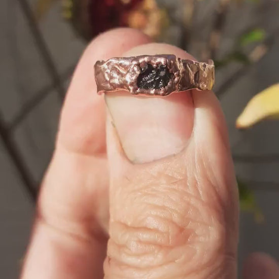 Moldavite ring / Electroformed Copper