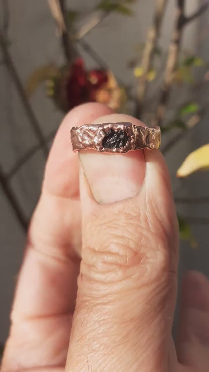Moldavite ring / Electroformed Copper