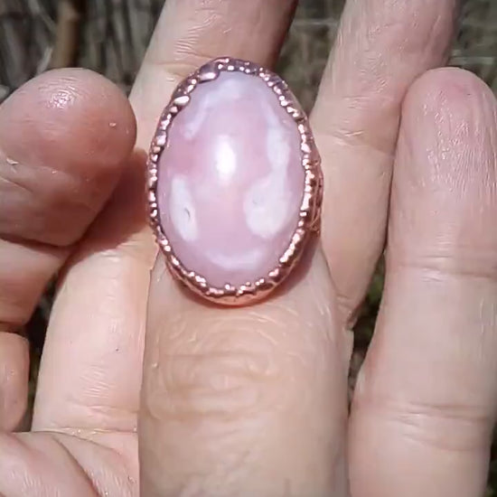 Electroformed copper Pink Opal ring / Pink andean opal / Pink peruvian opal